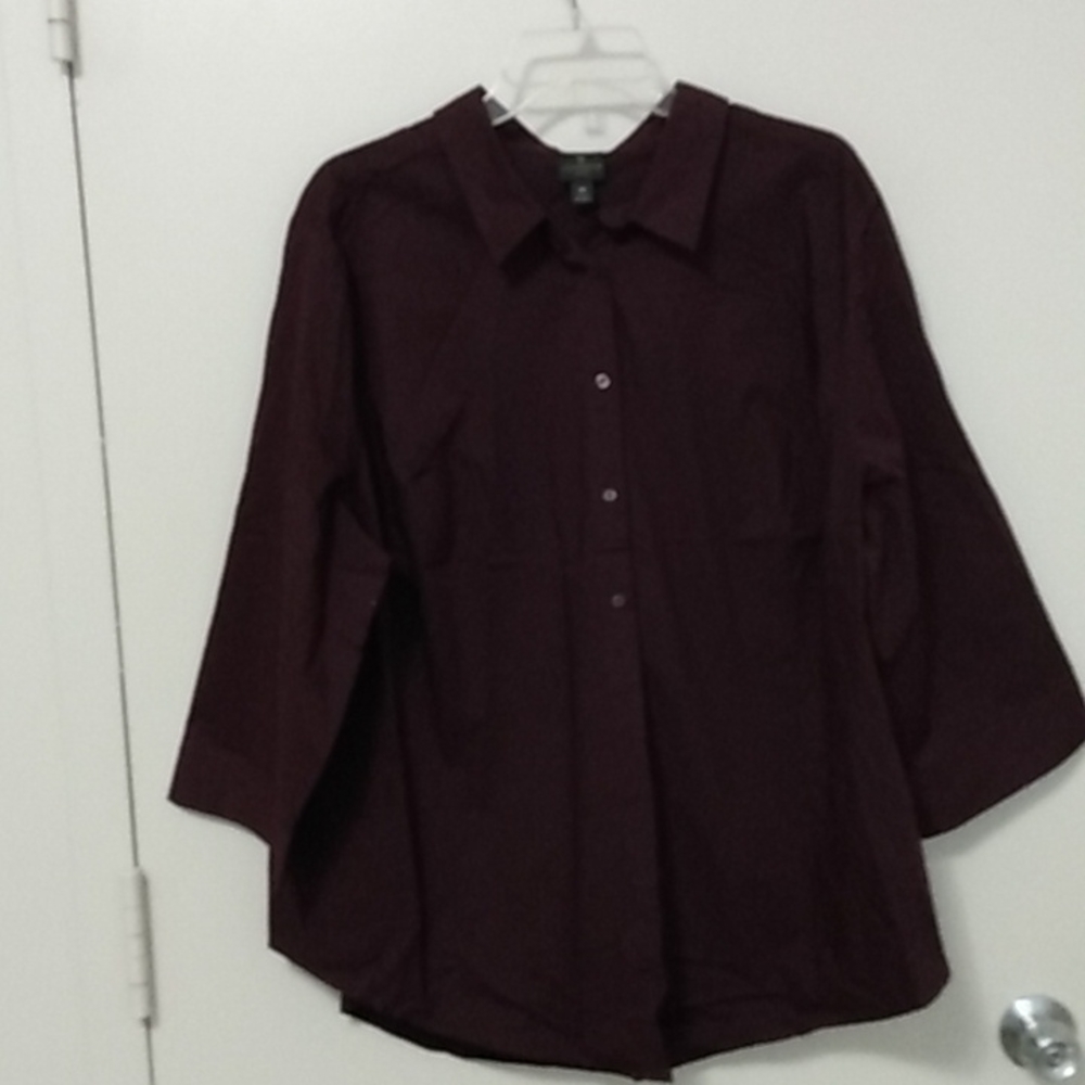 CLEARANCE Worthington New Purple Eggplant 3/4 Sleeve Button-down Blouse Size 3X
